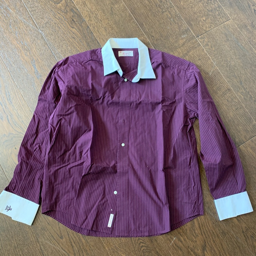 Purple w white collar penguin men’s button down